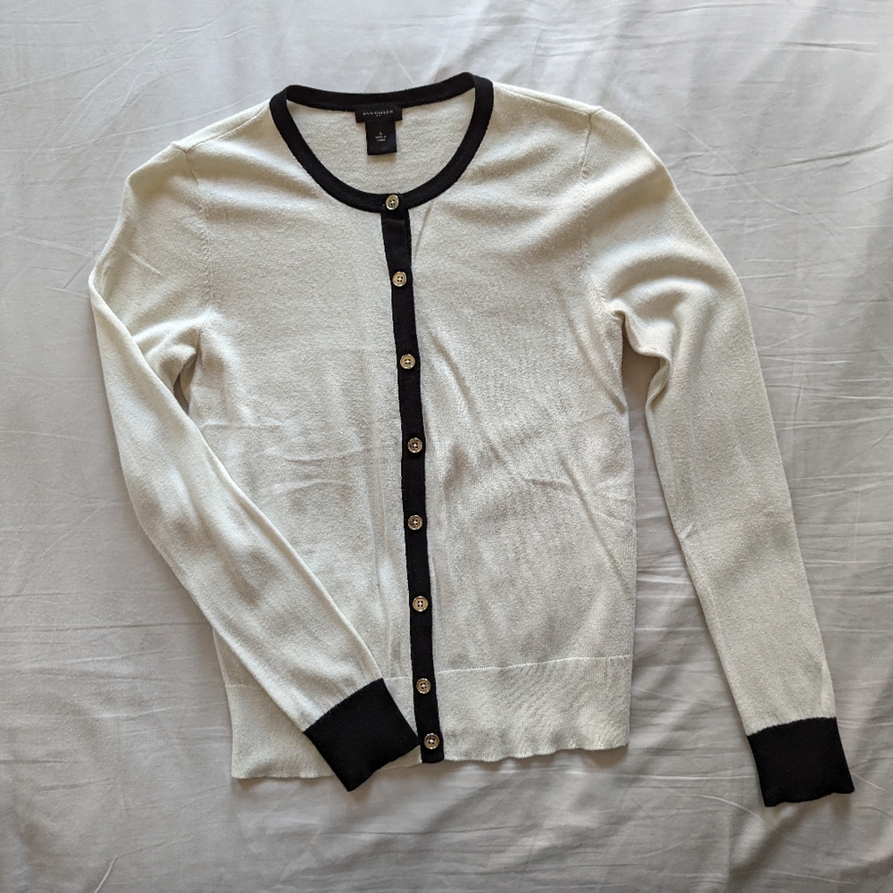 Ann Taylor white & black cardigan